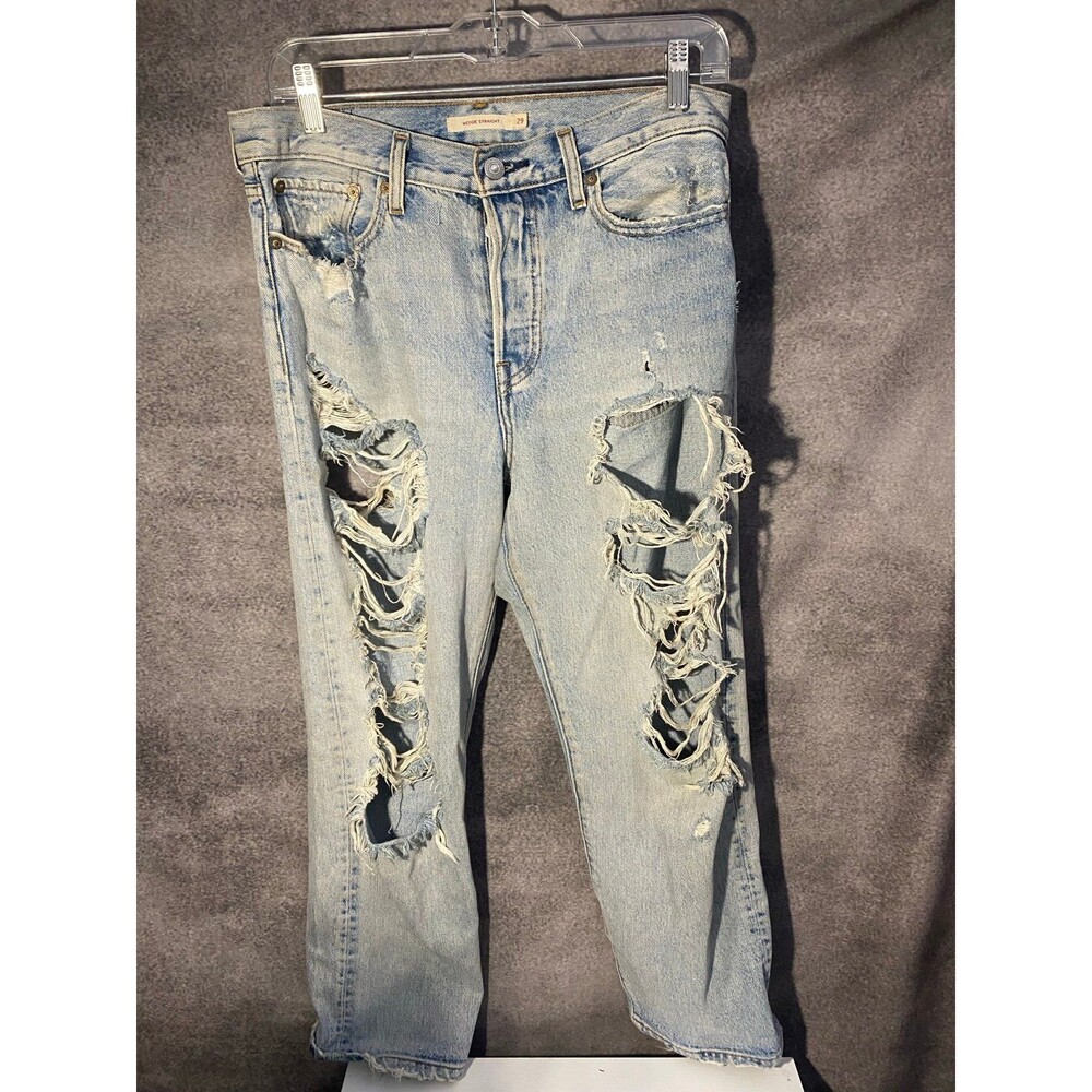Levi's Wedgie Straight Distressed Jeans Womens Size 29 Light Wash Ripped Button